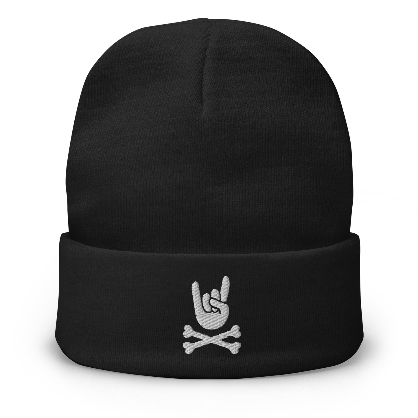 Metal horns up big hand embroidered Beanie
