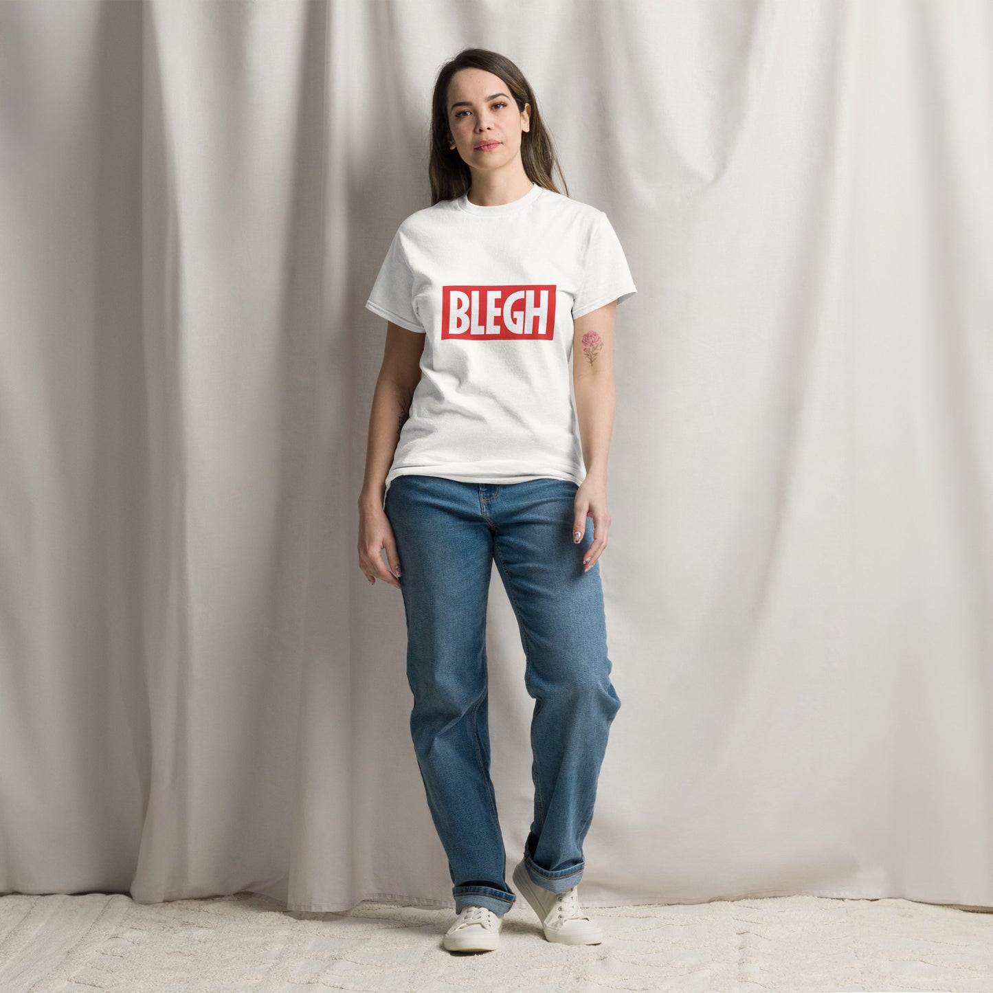 Metal Horns Up Blegh metalcore white t-shirt women