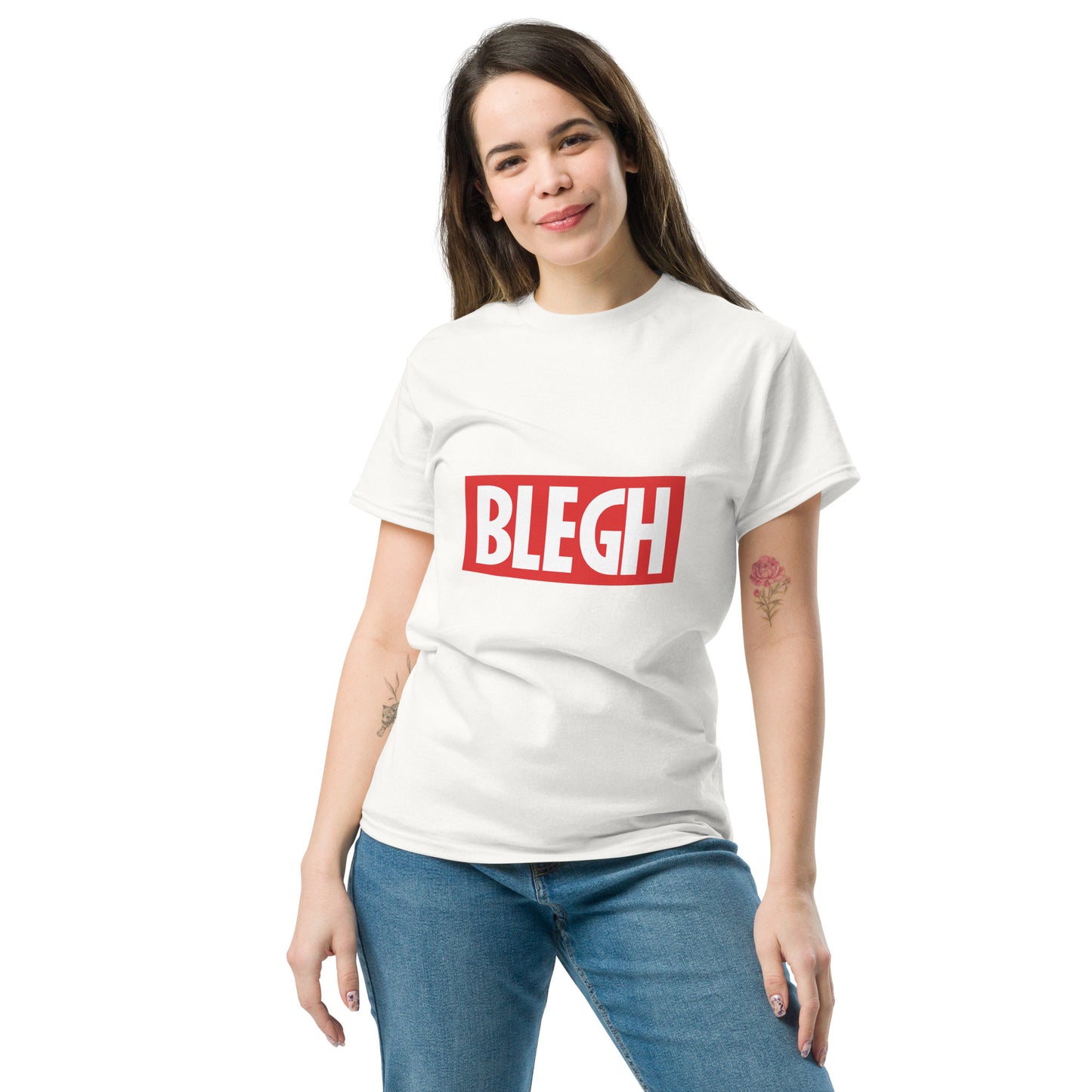 Metal Horns Up Blegh metalcore white t-shirt women