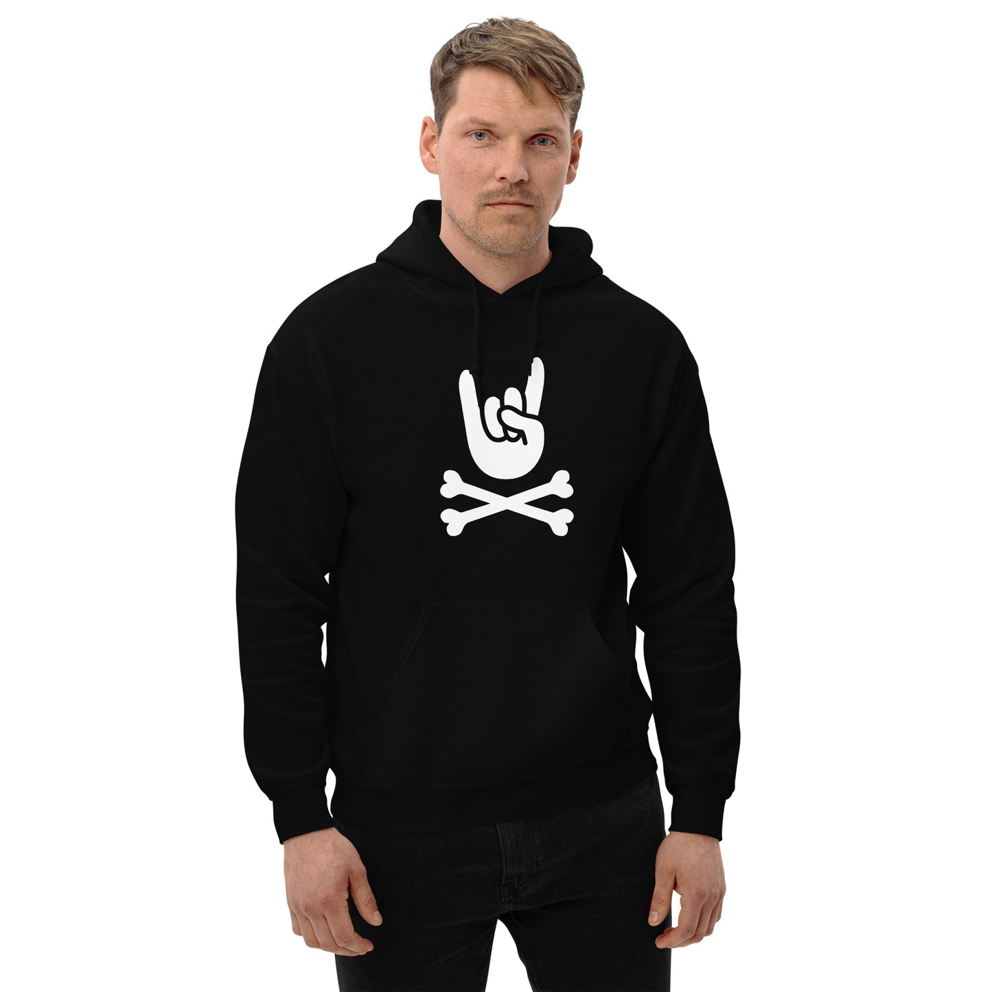 Metal Horns Up big hand to metal black Hoodie men