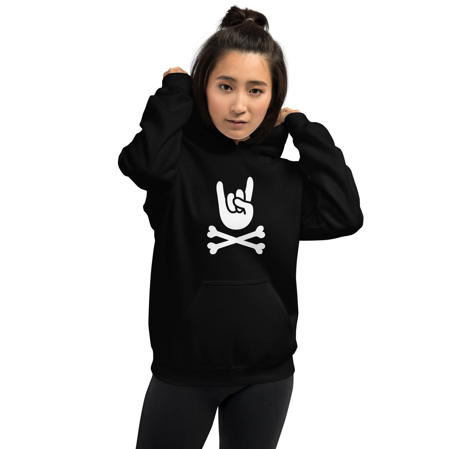 Metal Horns Up big hand to metal black Hoodie women