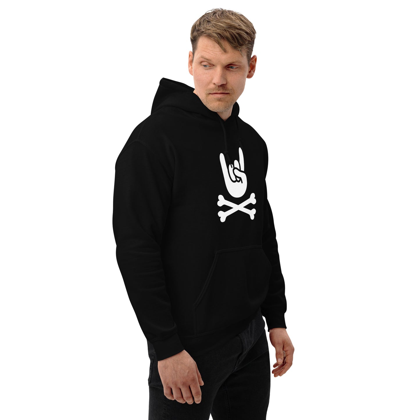 Metal Horns Up big hand to metal black Hoodie men