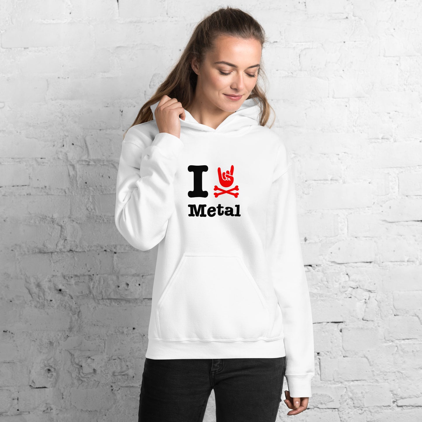 I love horn metal white hoodie women