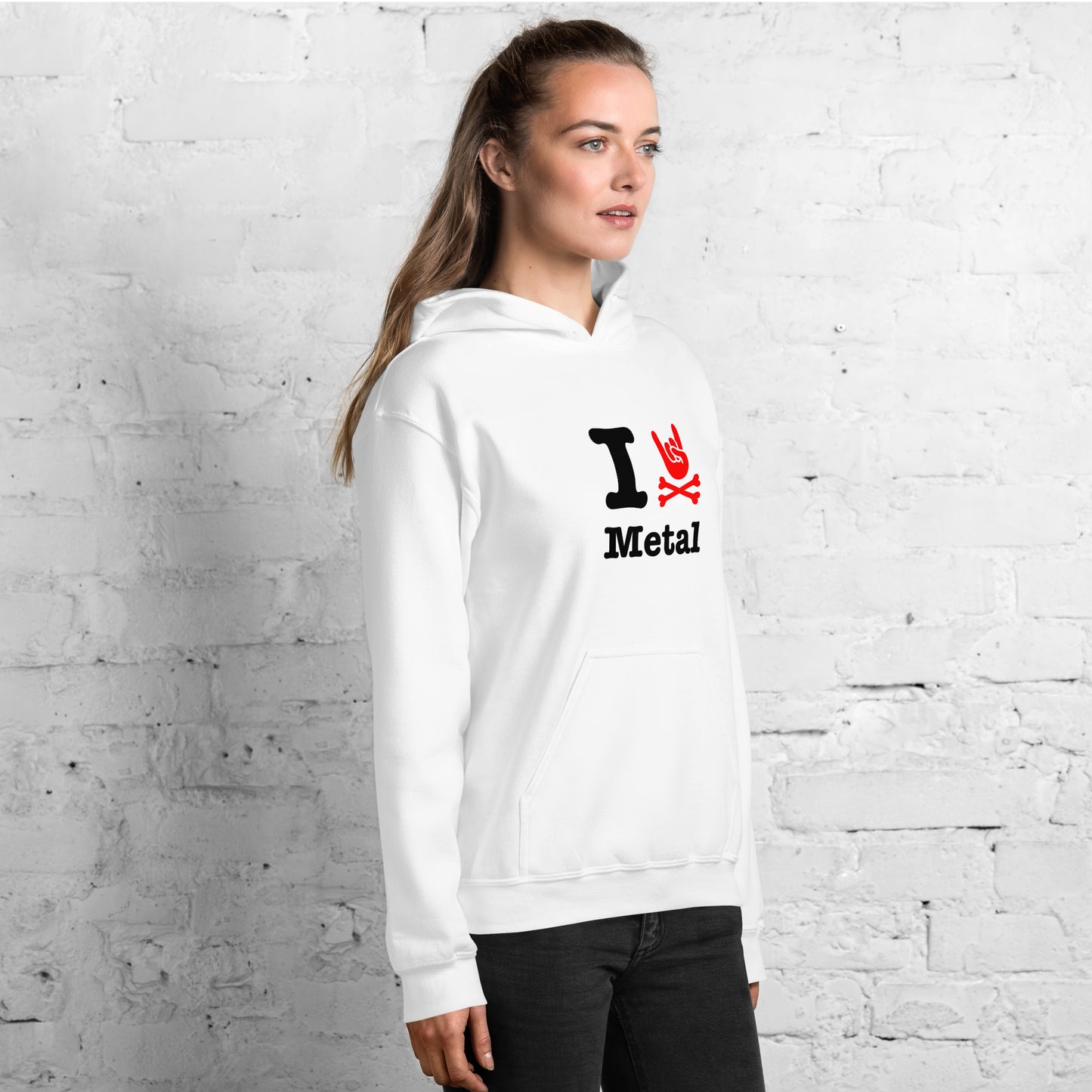 I love horn metal white hoodie women