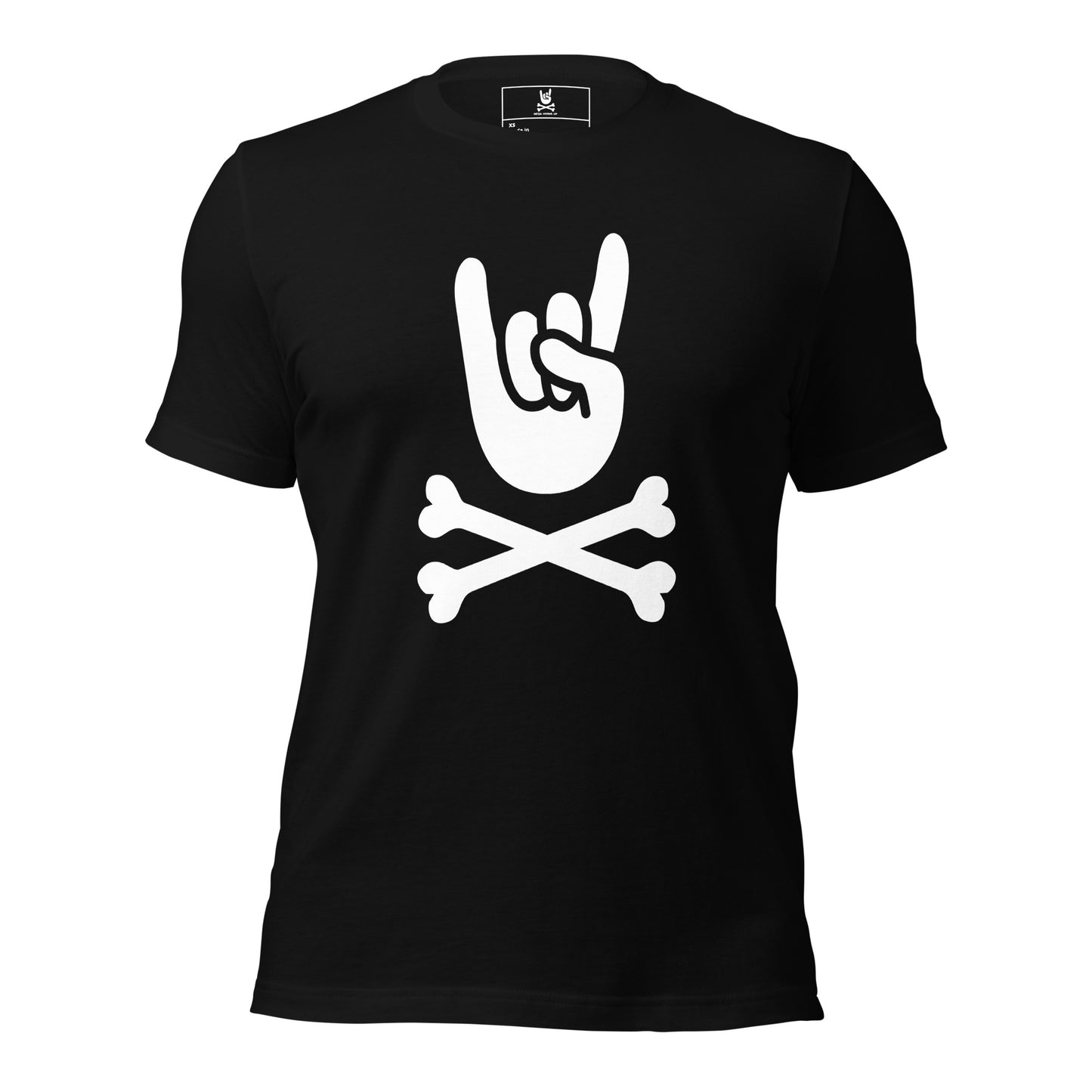 Metal Horns Up big hand to metal round neck black t-shirt women