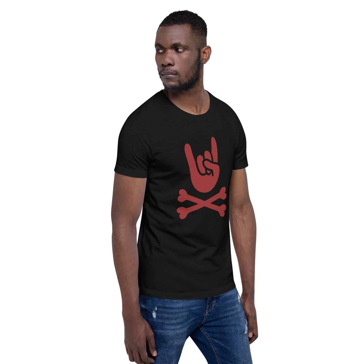 Metal Horns Up big hand to metal ReD round neck black t-shirt men
