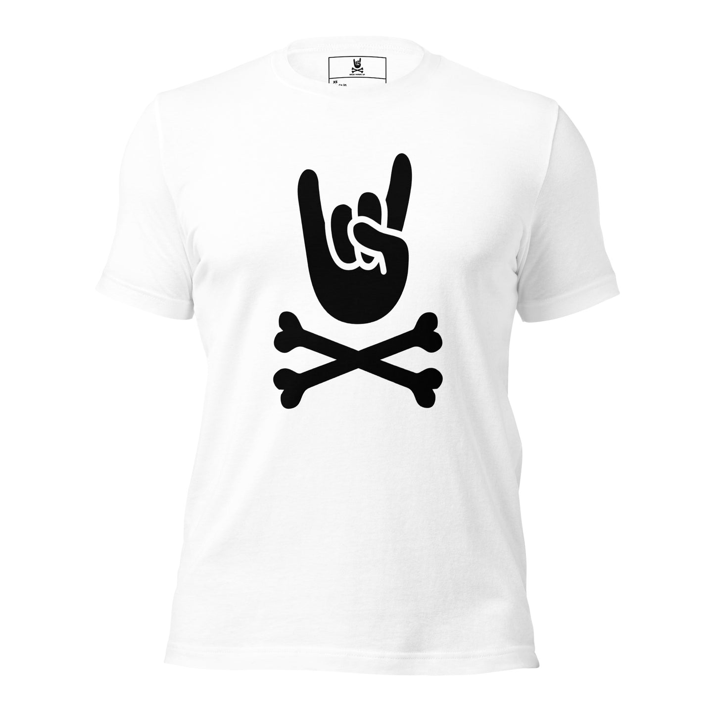Metal Horns Up big hand to metal round neck white t-shirt women