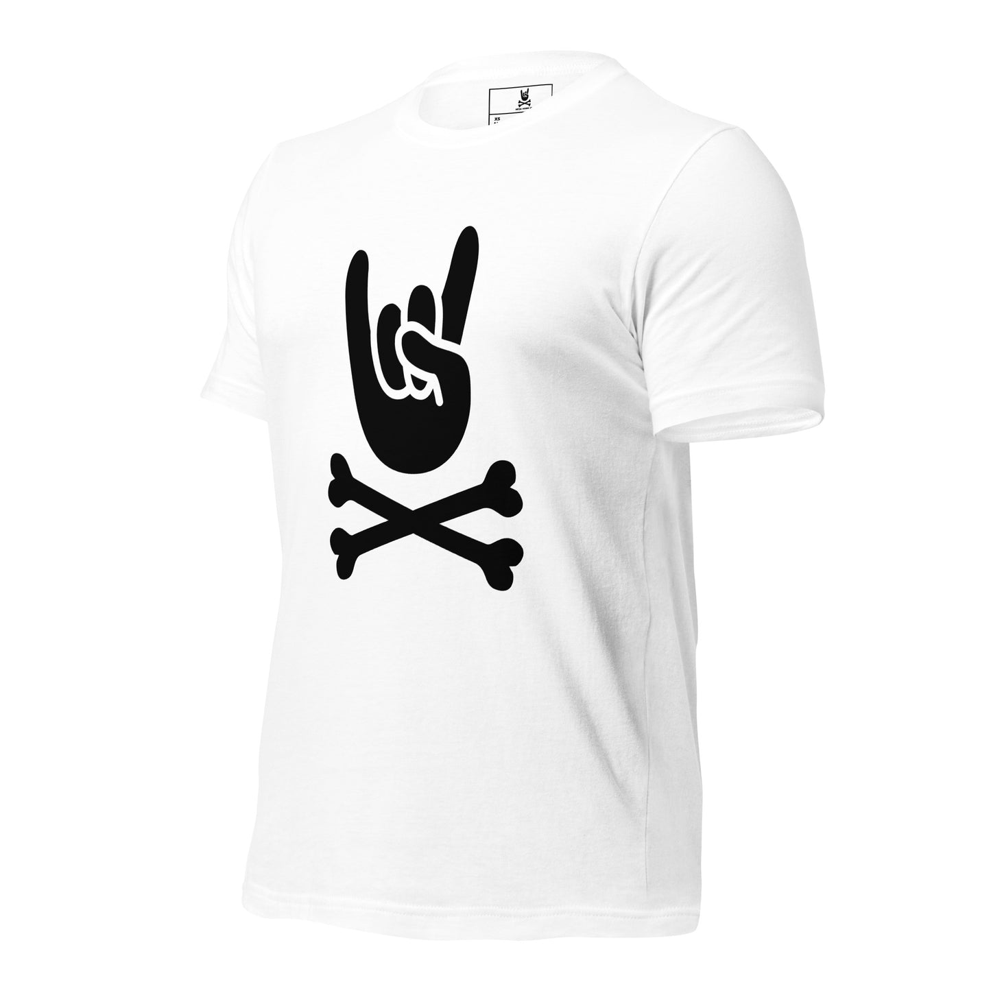 Metal Horns Up big hand to metal round neck white t-shirt women