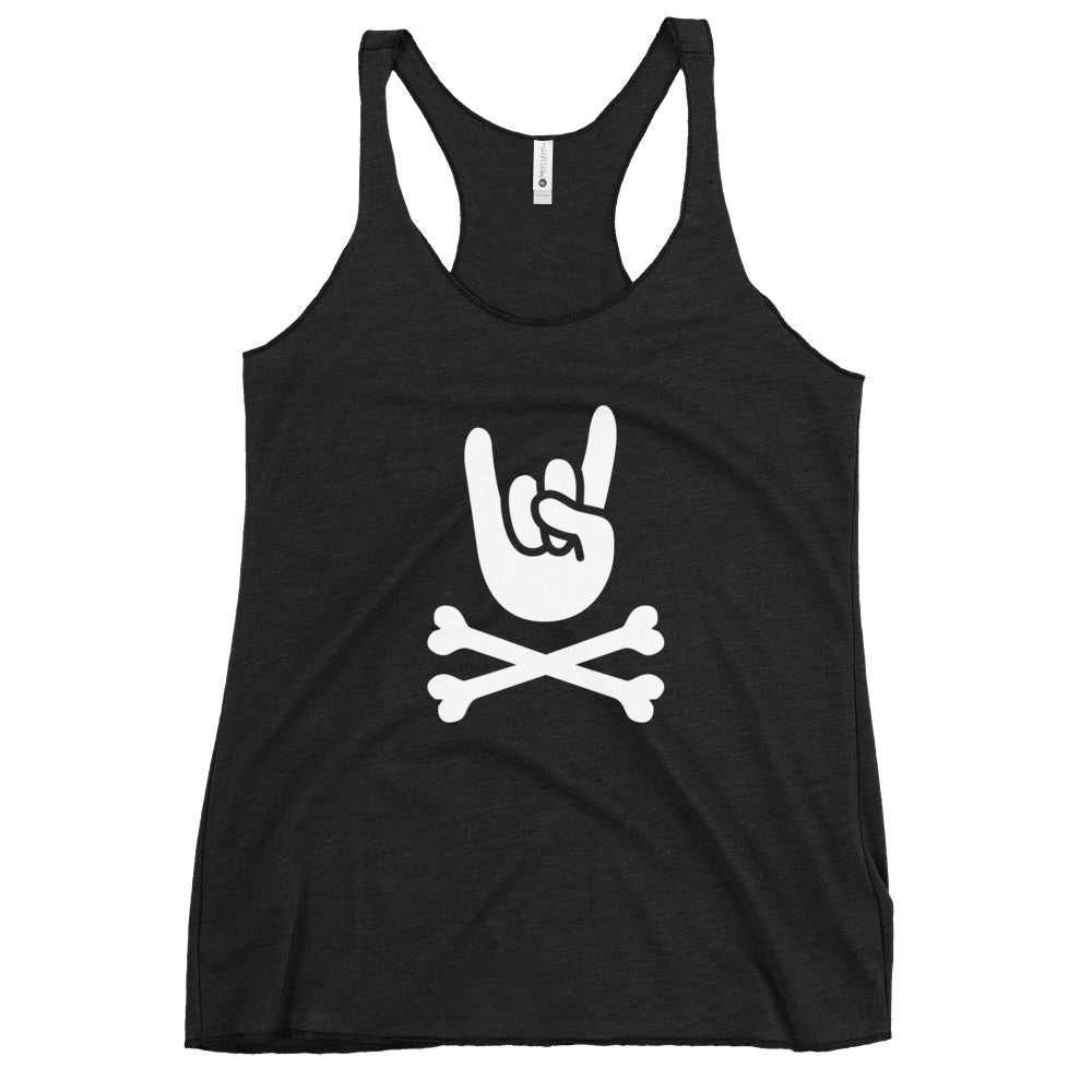 Metal Horns Up big hand to metal round neck black Racerback Tanktop women