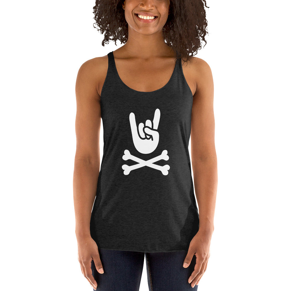 Metal Horns Up big hand to metal round neck black Racerback Tanktop women