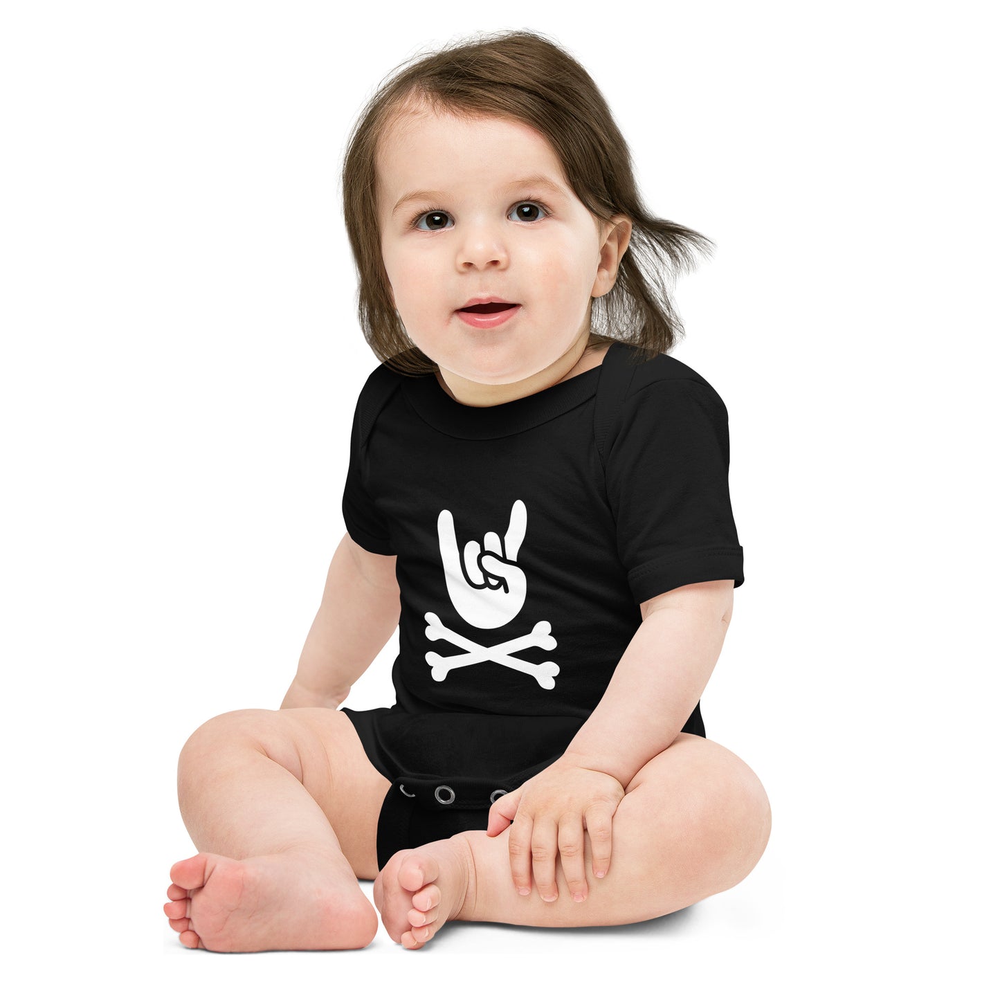 Baby big hand to metal short sleeve one piece black