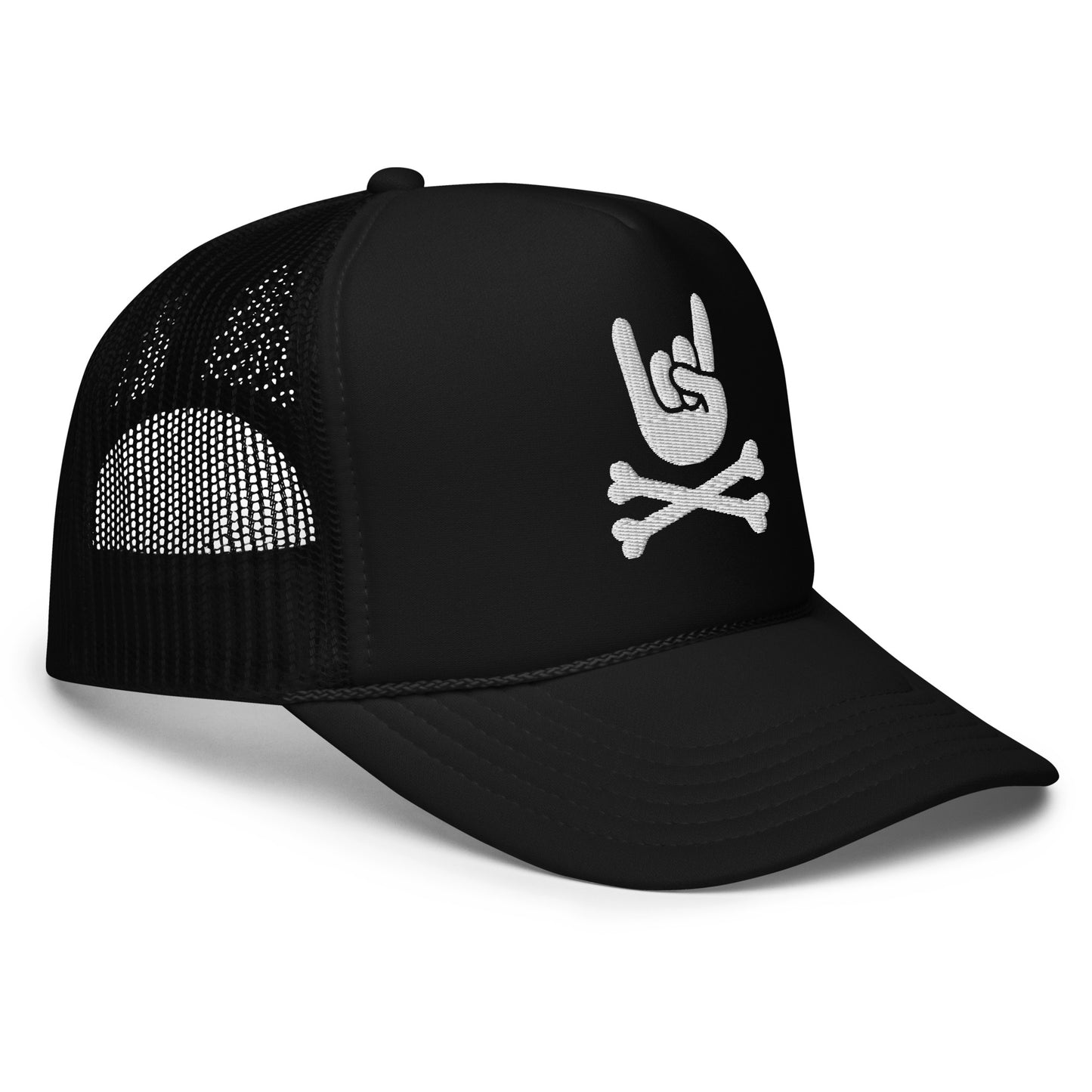 Metal Horns up big hand foam trucker hat