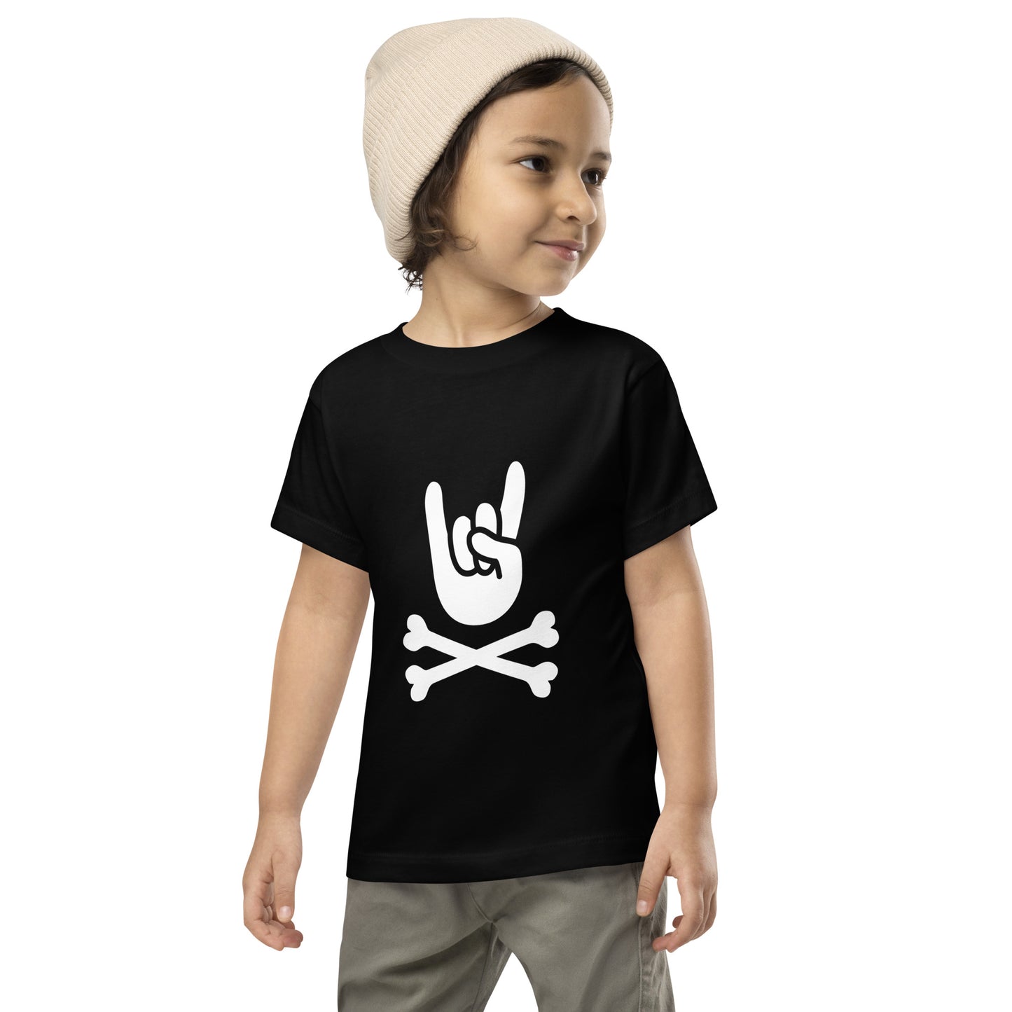 Toddler big hand to metal black t-shirt