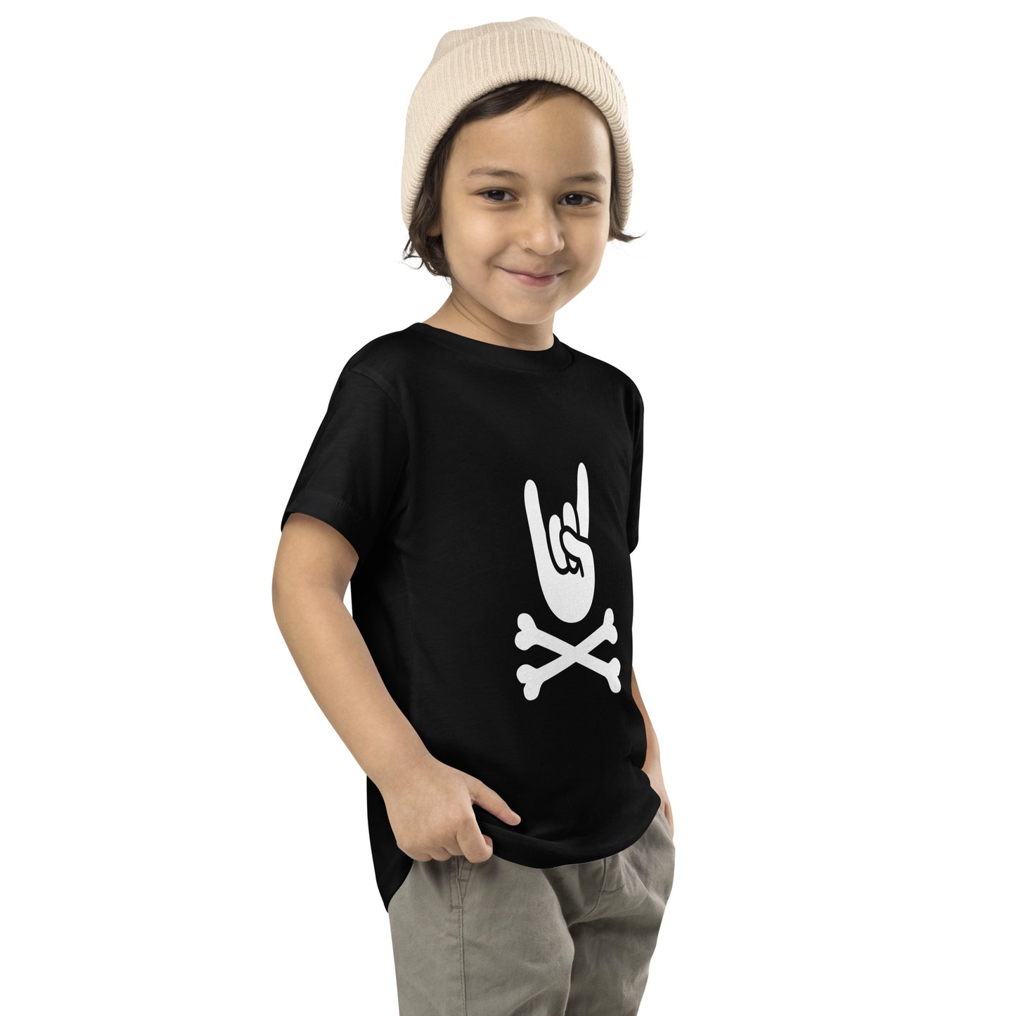 Toddler big hand to metal black t-shirt