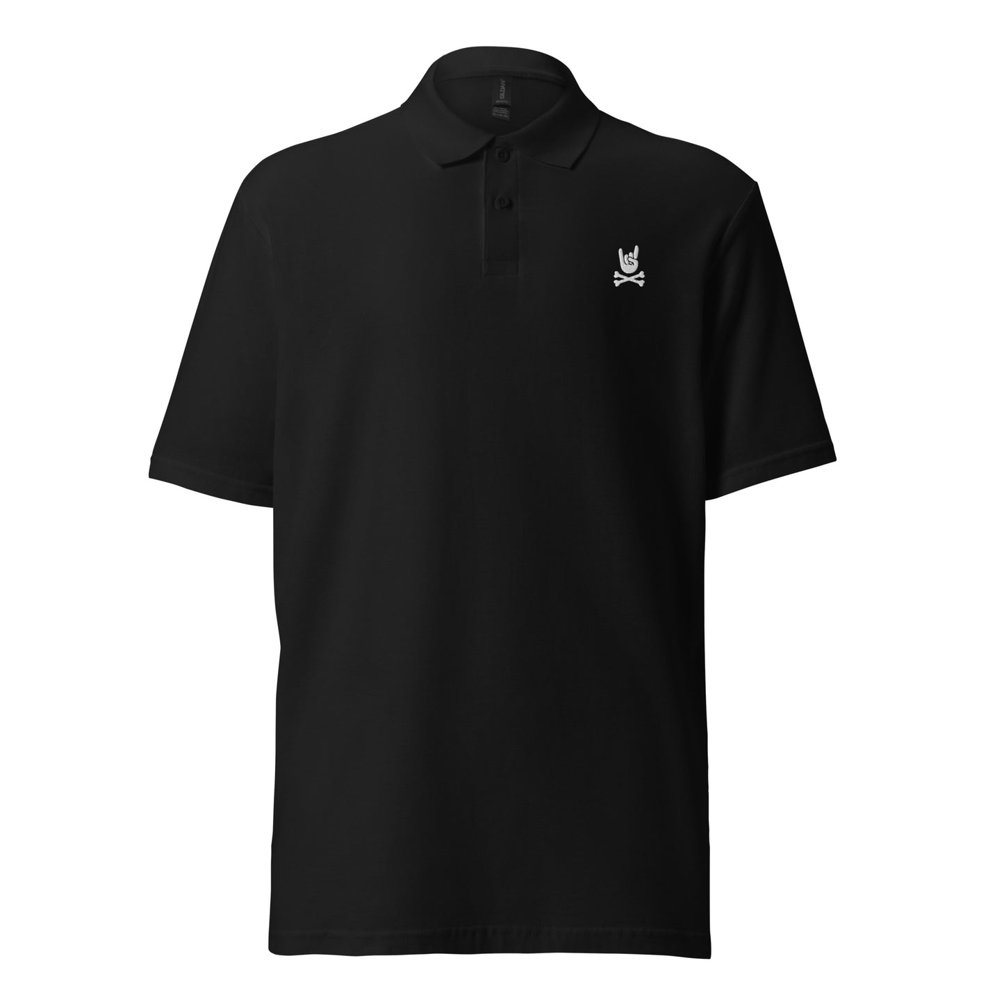 Metal Horns Up big hand to metal black pique polo shirt men