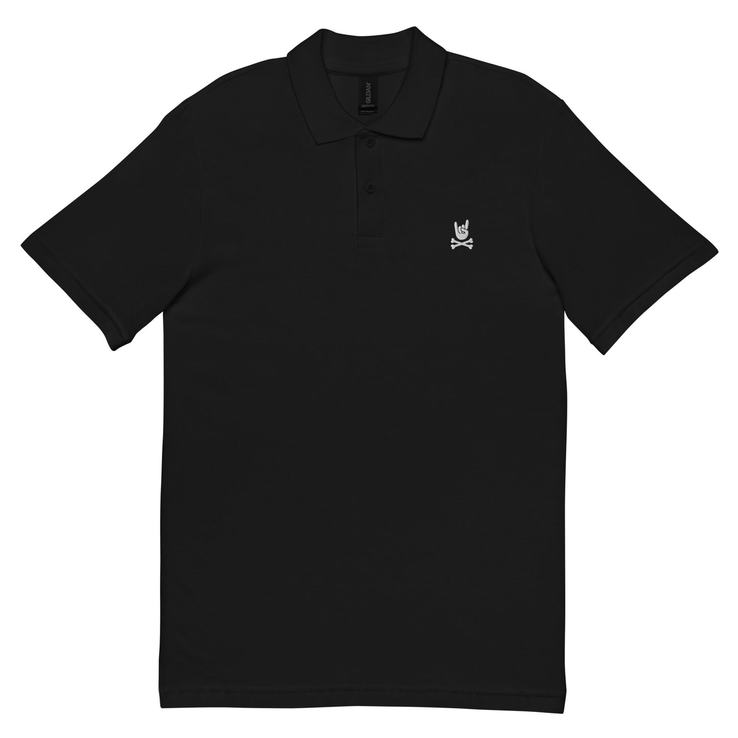 Metal Horns Up big hand to metal black pique polo shirt women