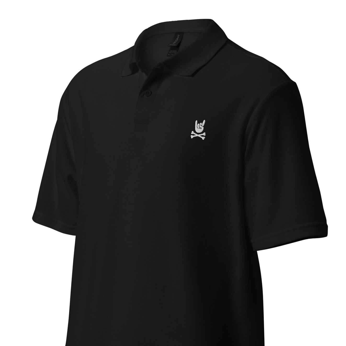 Metal Horns Up big hand to metal black pique polo shirt men