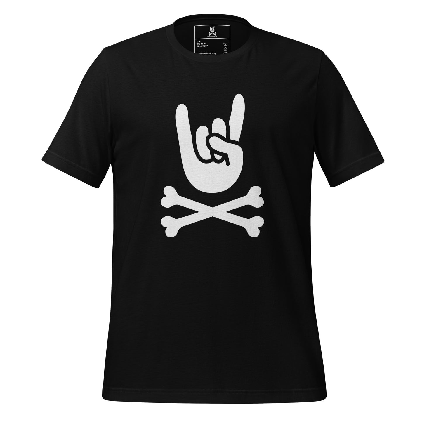 Metal Horns Up big hand to metal round neck black t-shirt men