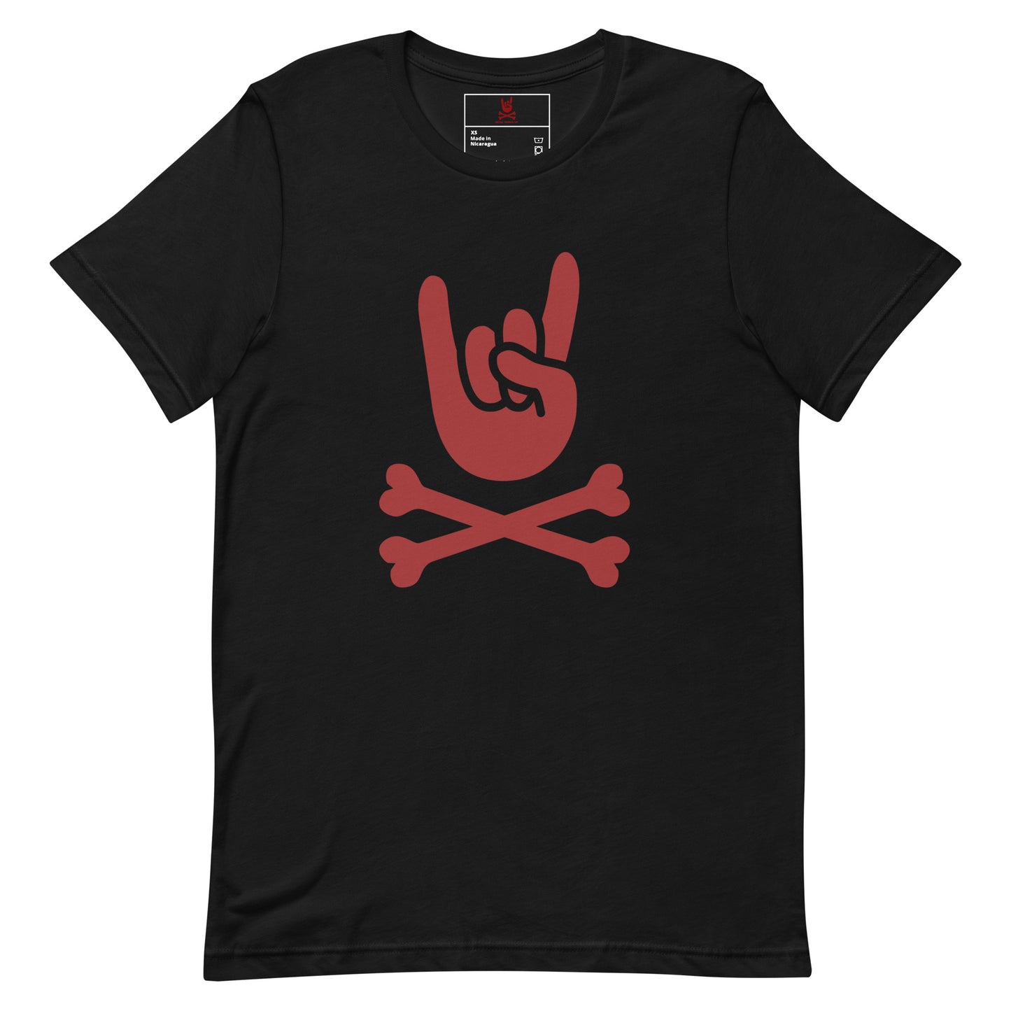Metal Horns Up big hand to metal ReD round neck black t-shirt men