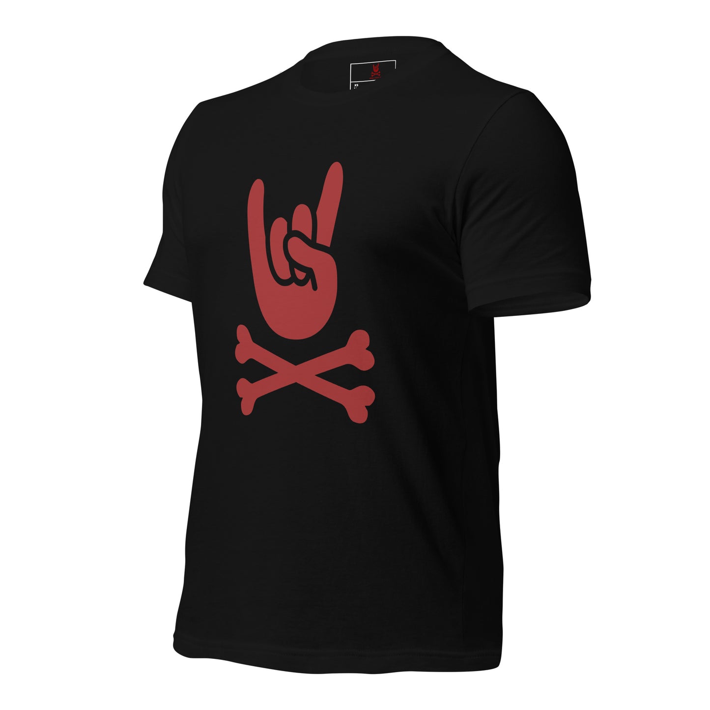 Metal Horns Up big hand to metal ReD round neck black t-shirt Women