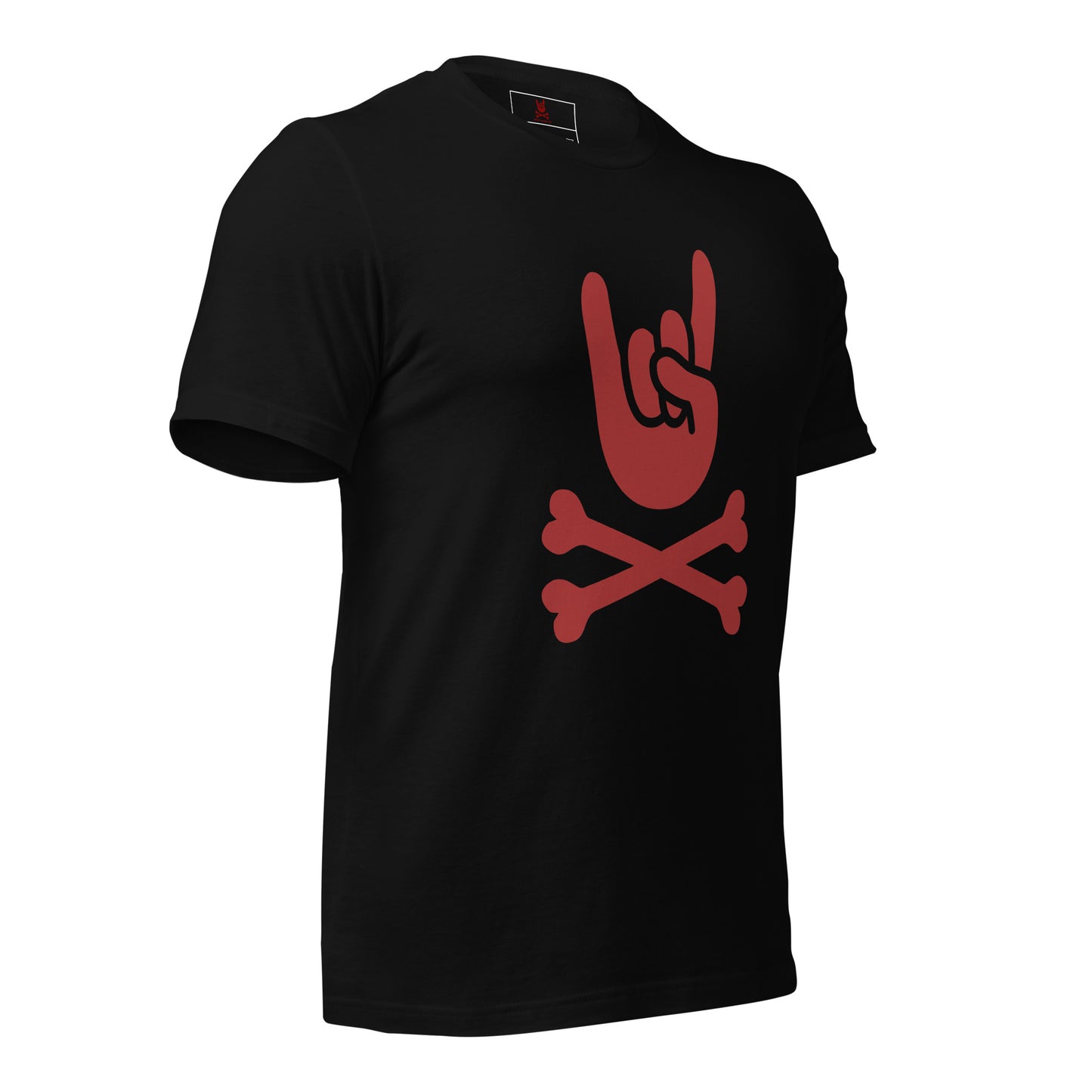 Metal Horns Up big hand to metal ReD round neck black t-shirt Women