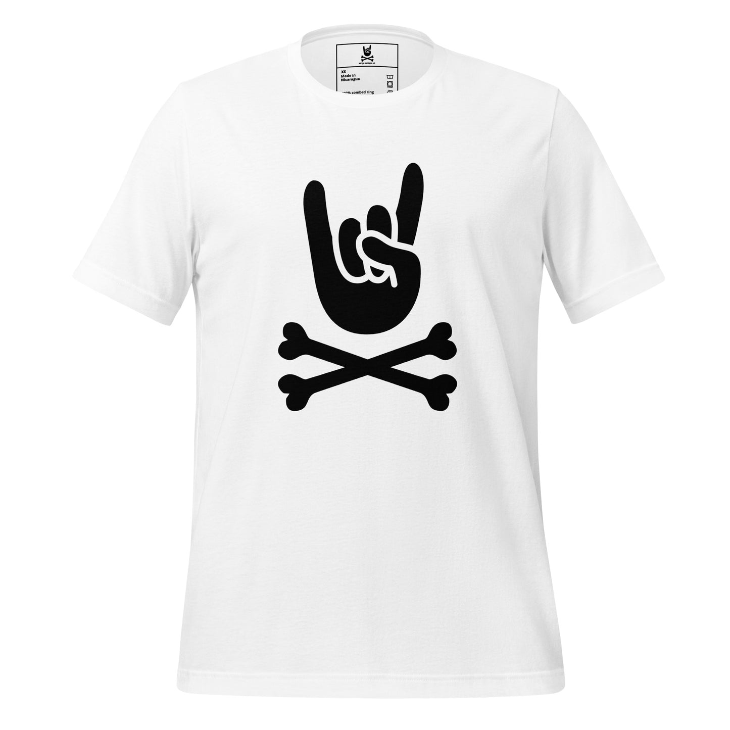 Metal Horns Up big hand to metal round neck white t-shirt men