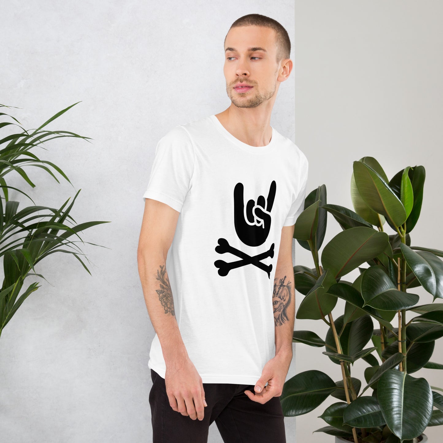 Metal Horns Up big hand to metal round neck white t-shirt men