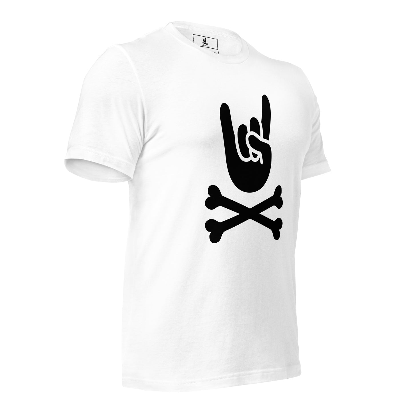 Metal Horns Up big hand to metal round neck white t-shirt men