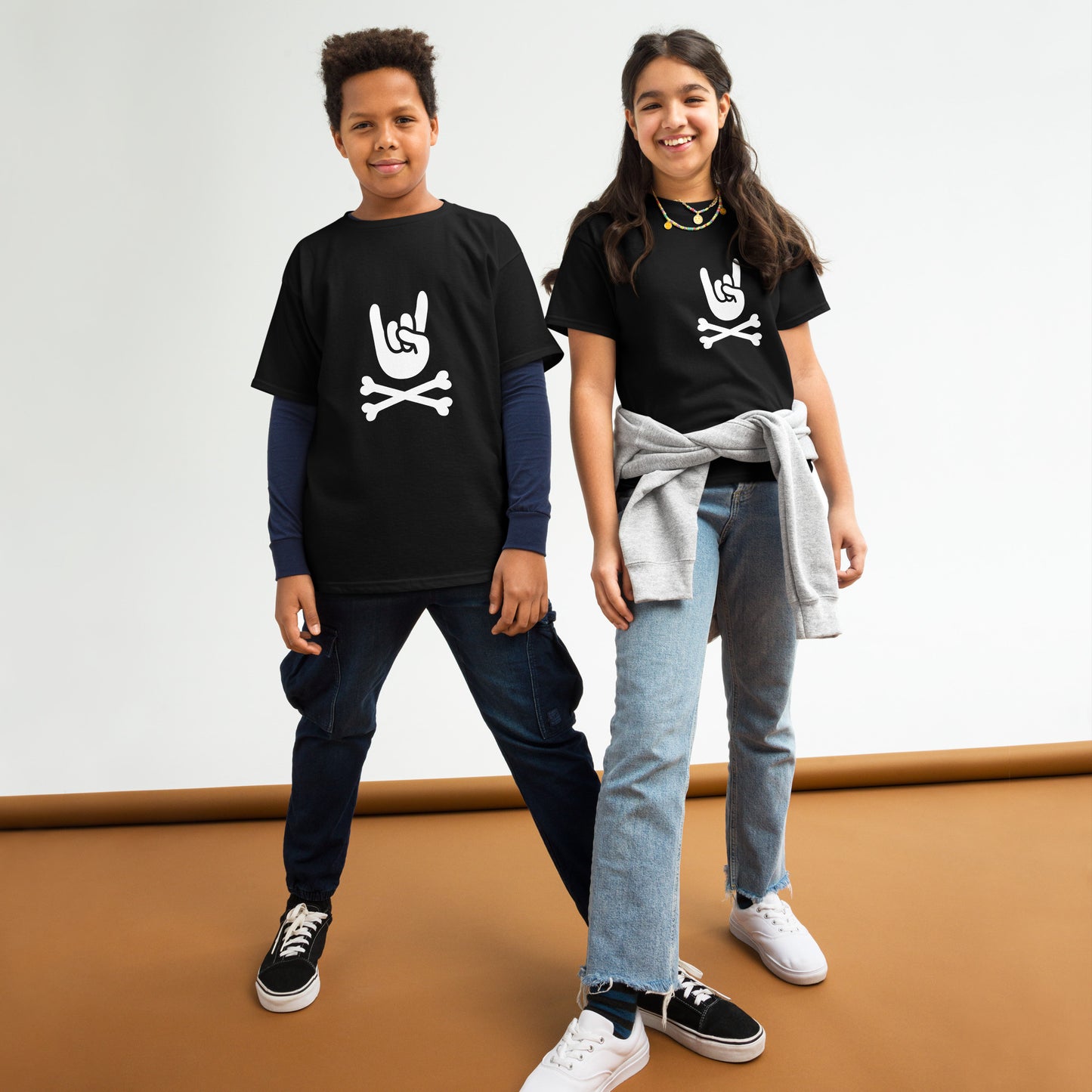 Kids big hand to metal black t-shirt