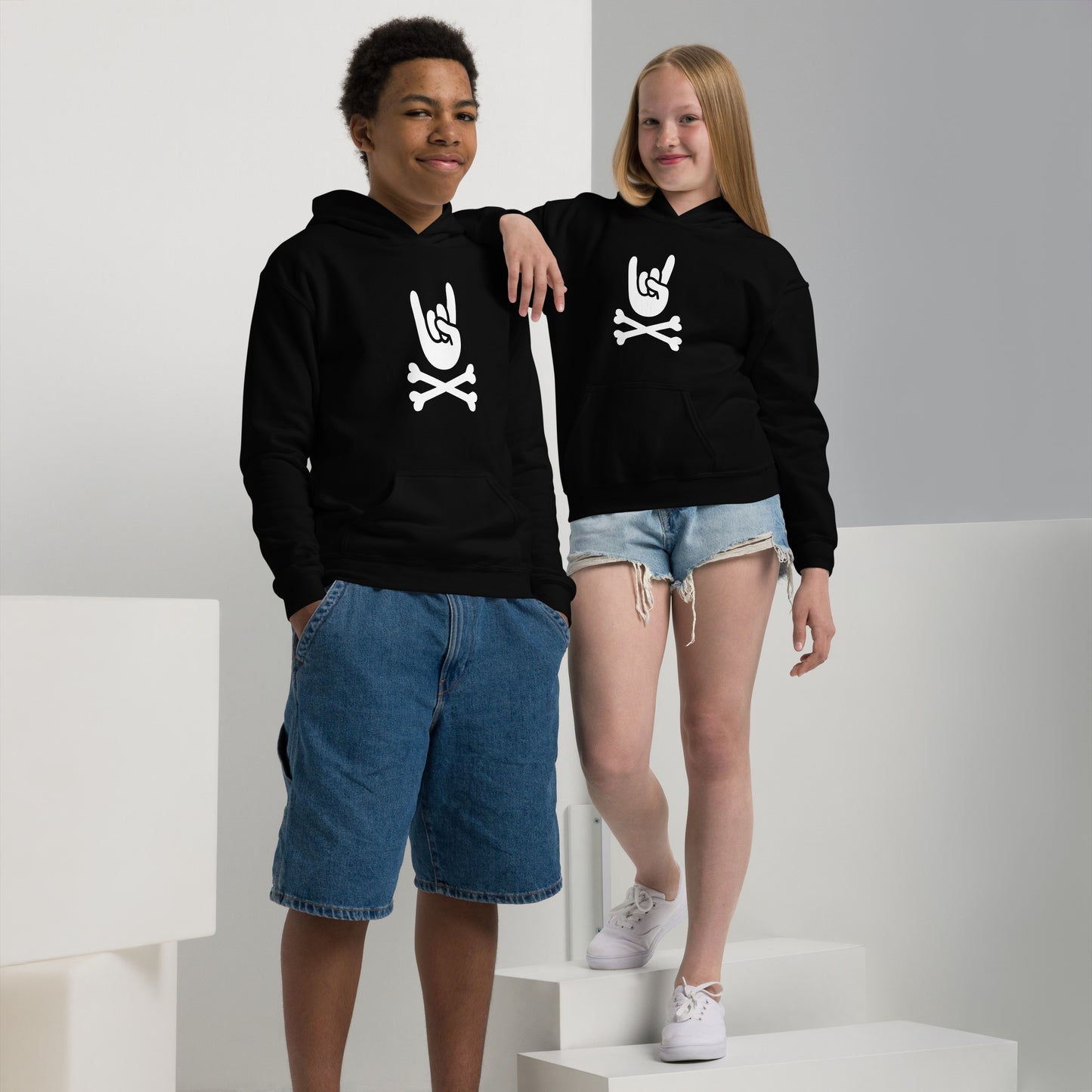 Kids hoodie black big hand to metal